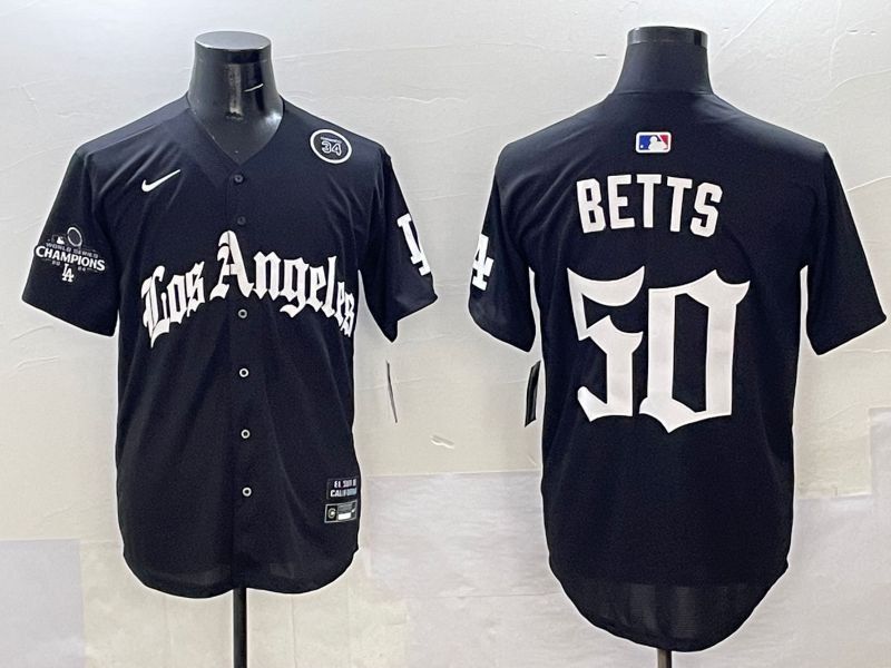 Men Los Angeles Dodgers 50 Betts Black Five generations Joint Name 2025 Nike MLB Jersey style 41